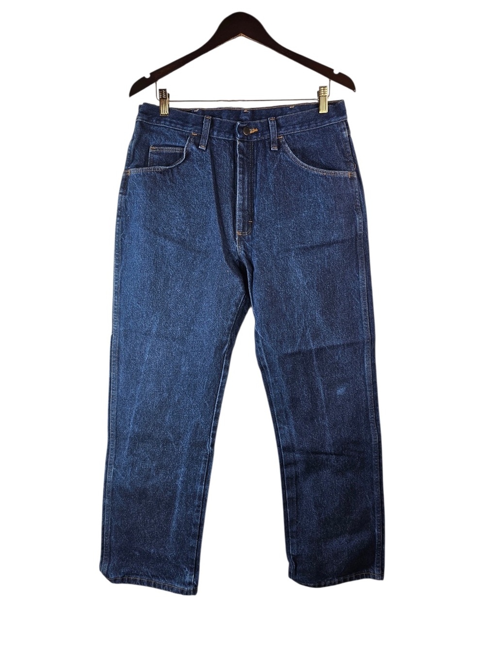 Rustler Mens Regular Fit Dark Wash Blue Denim Straight Leg Workwear Jeans 34x30